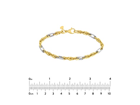 14k Yellow-White Gold, 4.50mm Two-Tone Mixed Rope Chain Bracelet 7.50 inch