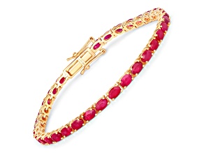 Ruby 10K Yellow Gold Oval Tennis Bracelet 9.18ctw