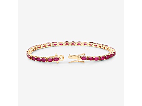 Pink Ruby 10K Yellow Gold Oval Tennis Bracelet 9.18ctw - 1KZI4B | JTV