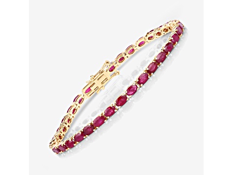 Pink Ruby 10K Yellow Gold Oval Tennis Bracelet 9.18ctw - 1KZI4B | JTV