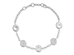 Sterling Statements Rhodium Over Sterling Silver Cubic Zirconia Satin Button Station Bracelet