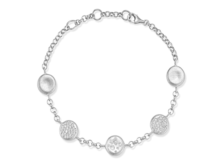 Sterling Statements Rhodium Over Sterling Silver Cubic Zirconia Satin Button Station Bracelet