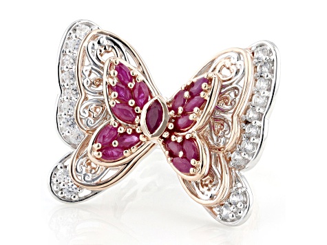Red Ruby Rhodium & 18k Rose Gold Over Palladium Sterling Silver Two-Tone Ring 2.34ctw
