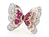 Red Ruby Rhodium & 18k Rose Gold Over Palladium Sterling Silver Two-Tone Ring 2.34ctw