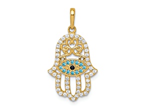 10k Yellow Gold Multi-Colored Cubic Zirconia Hamsa Pendant