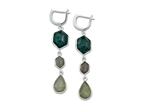 Silver Treasures by Samuel B. Sterling Silver Agate, Moonstone, and Labradorite Earrings