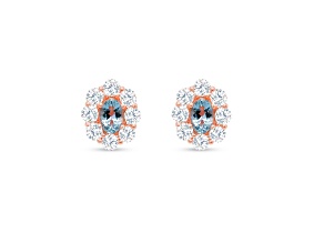 Aquamarine and CZ Round 18K Rose Gold Over Sterling Silver Stud Earrings, 0.83ctw
