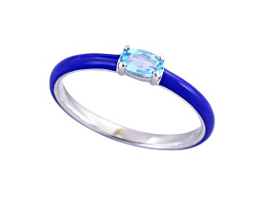 EFFY Sterling Silver Blue Topaz with Blue Enamel Solitaire Band Ring 0.29ct