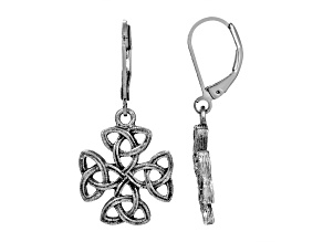 Symbols of Faith Silver Tone Celtic Trinity Cross Earrings