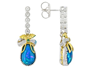 Blue Paraiba Opal Rhodium & 24K Yellow Gold Over Palladium Sterling Silver Earrings 4.24ctw