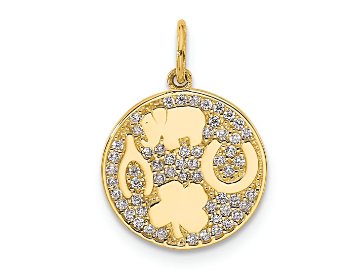 10k Yellow Gold Polished Cubic Zirconia Good Luck Medallion Charm