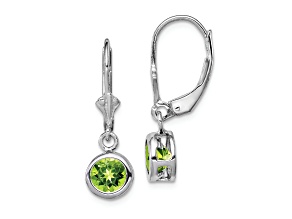 Sterling Silver Rhodium-plated 6mm Round Peridot Leverback Earrings