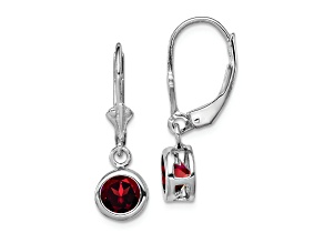 Sterling Silver Rhodium-plated 6mm Round Garnet Leverback Earrings