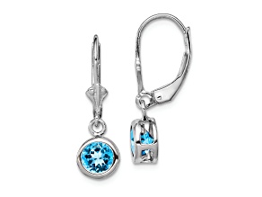 Sterling Silver Rhodium-plated 6mm Round Blue Topaz Leverback Earrings