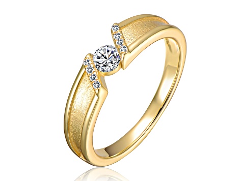 Clear Cubic Zirconia, 14K Gold Plated over Sterling Silver Wedding Ring ...