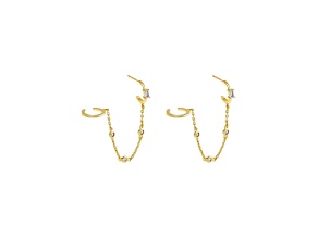 14K Yellow Gold Over Brass Cubic Zirconia Bezel Chain Hoop X Ear Cuff Earring 0.71ctw