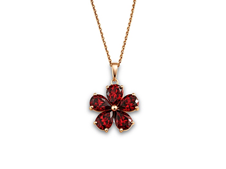 Natural Red Garnet Floral 14K Rose Gold Over Sterling Silver
