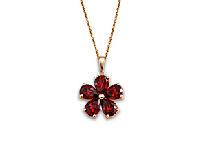 Natural Red Garnet Floral 14K Rose Gold Over Sterling Silver Pendant with Chain