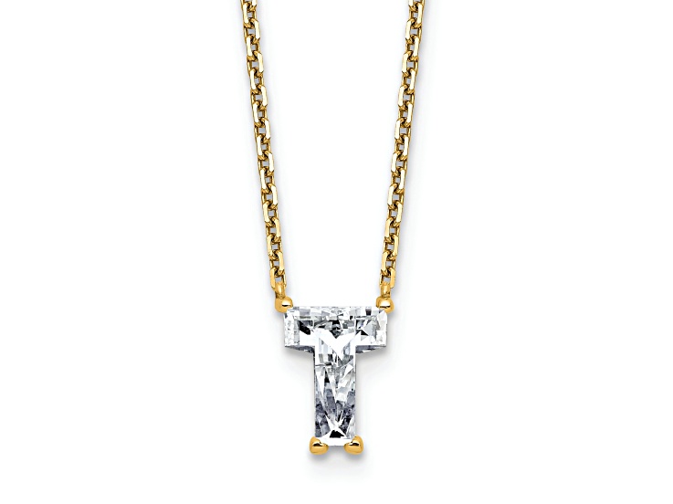 White Lab-Grown Diamond F VS 14K Yellow Gold "T" Initial Necklace 1.55ct