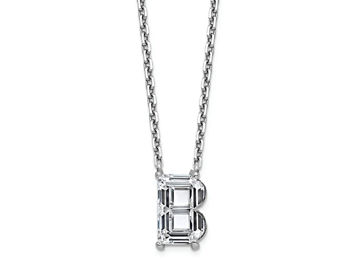 White Lab-Grown Diamond F VS 14K White Gold "B" Initial Necklace 2.00ct