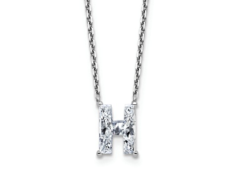 White Lab-Grown Diamond F VS 14K White Gold "H" Initial Necklace 1.75ct