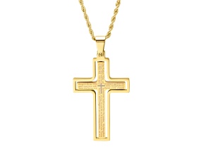 Men's 18K Gold Over Stainless Steel "Our Father" English Prayer Spinner Cross Pendant With Chain