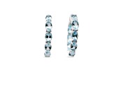 Aquamarine and CZ 7..58 Ctw Oval Rhodium Over Sterling Silver Women's Hoop Earrings Jewelry