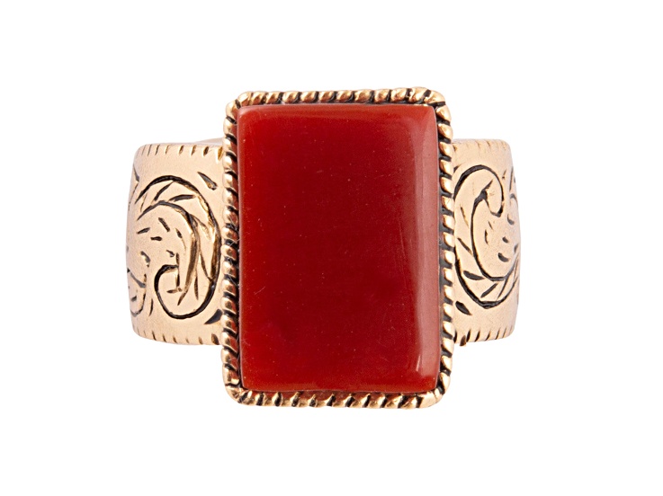 Barse Jewelry 16x11mm Rectangular Orange Carnelian Stamped Gold
