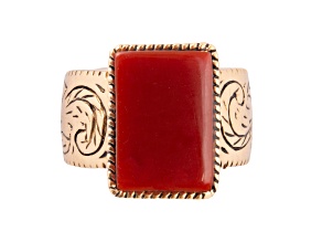 Barse Jewelry 16x11mm Rectangular Orange Carnelian Stamped Gold Tone Ring