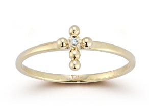 Bellissima Gold 14K Yellow Gold Diamond Beaded Cross Ring