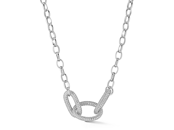 Rachel Zoe Rhodium Over Brass Triple Pave Open Link Cubic Zirconia Necklace
