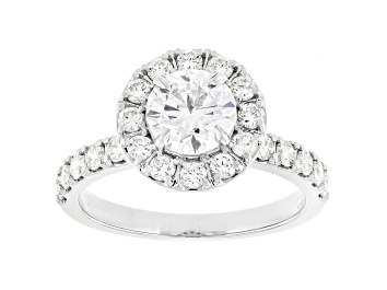 Picture of White Lab-Grown Diamond F-G VS-SI IGI Certified F/VS1 14k White Gold Halo Bridal Ring 2.00ctw
