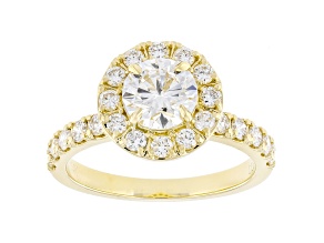White Lab-Grown Diamond IGI Certified F/VS1 14k Yellow Gold Halo Bridal Ring 2.00ctw