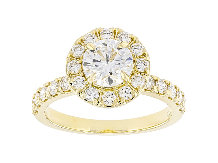 White Lab-Grown Diamond IGI Certified F/VS1 14k Yellow Gold Halo Bridal Ring 2.00ctw