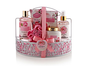 Lovery Home Spa Gift Basket - Wild Rose & Raspberry Leaf Scent - 7pc