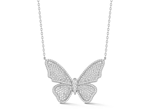 Rachel Zoe Rhodium Over Sterling Silver Pave Large Butterfly Pendant Necklace