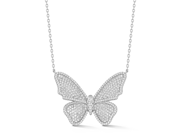 Rachel Zoe Rhodium Over Sterling Silver Pave Large Butterfly Pendant Necklace
