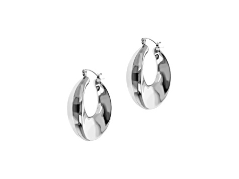 Sophisticated Steel Polished Round Dome Hoop Earrings