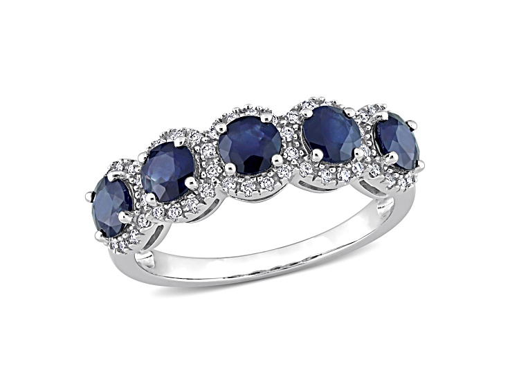 Blue Sapphire and Diamond 14K White Gold Ring 1.95ctw