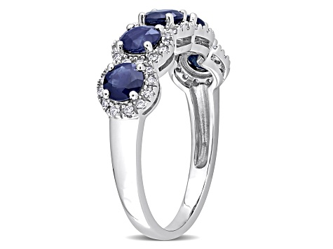 Blue Sapphire and Diamond 14K White Gold Ring 1.95ctw