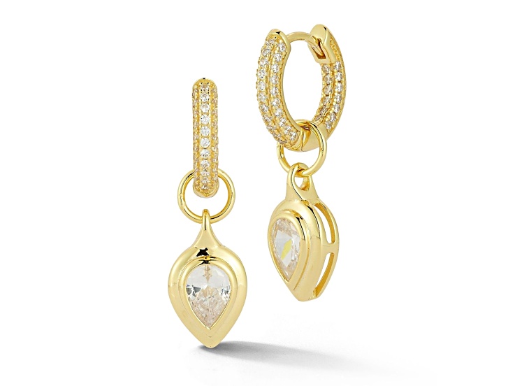 Sterling Statements 14K Yellow Gold Over Silver Pear Shaped Cubic Zirconia Charm Hoop Earrings