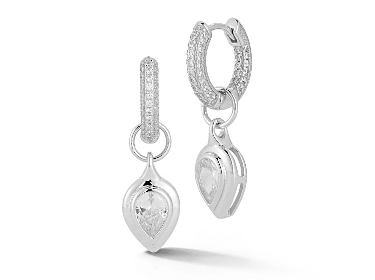 Sterling Statements Rhodium Sterling Silver Pear Shaped Cubic Zirconia Charm Hoop Earrings