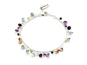 Silver Treasures by Samuel B. Multi-Gemstone Sterling Silver Dangling Charm Bracelet 11.84ctw