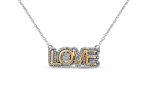 White Diamond Rhodium and 14K Yellow Gold Over Sterling Silver LOVE Bar Necklace 0.25ctw