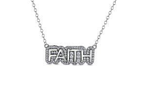 White Diamond Rhodium Over Sterling Silver FAITH Bar Necklace 0.25ctw