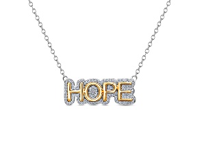 White Diamond Rhodium and 14K Yellow Gold Over Sterling Silver HOPE Bar Necklace 0.25ctw