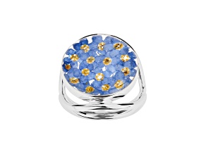 Genuine Blue Pressed Flower Rhodium Over Sterling Silver Ring