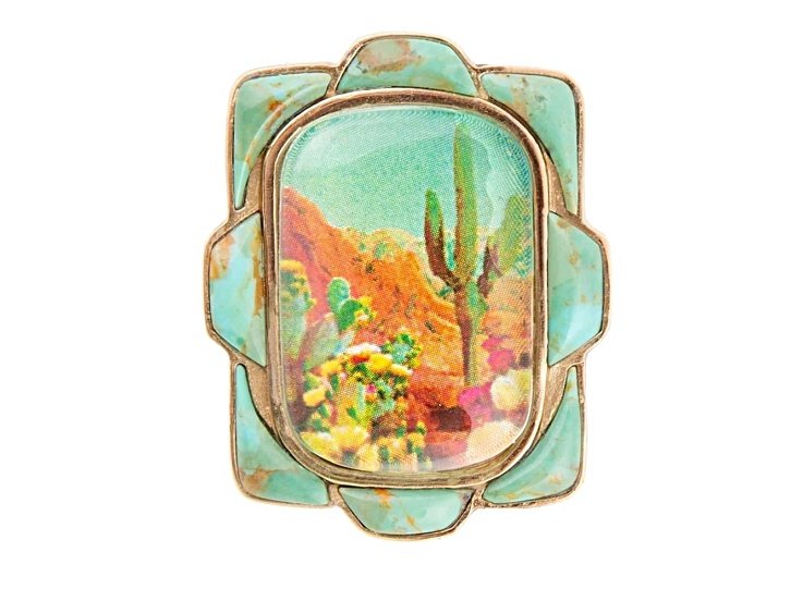 Barse Jewelry Blue Composite Turquoise Gold Scenic Desert Sedona
