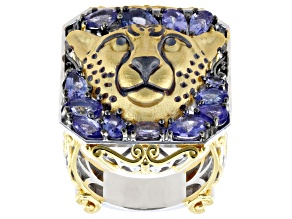 Blue Tanzanite Rhodium & Yellow 24K Gold Over Palladium Sterling Silver Cheetah Ring 2.66ctw