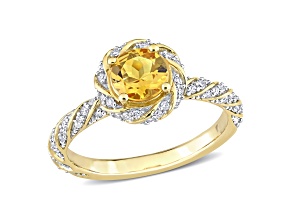 Citrine and Diamond 14K Rose Gold Vintage Ring 1ctw